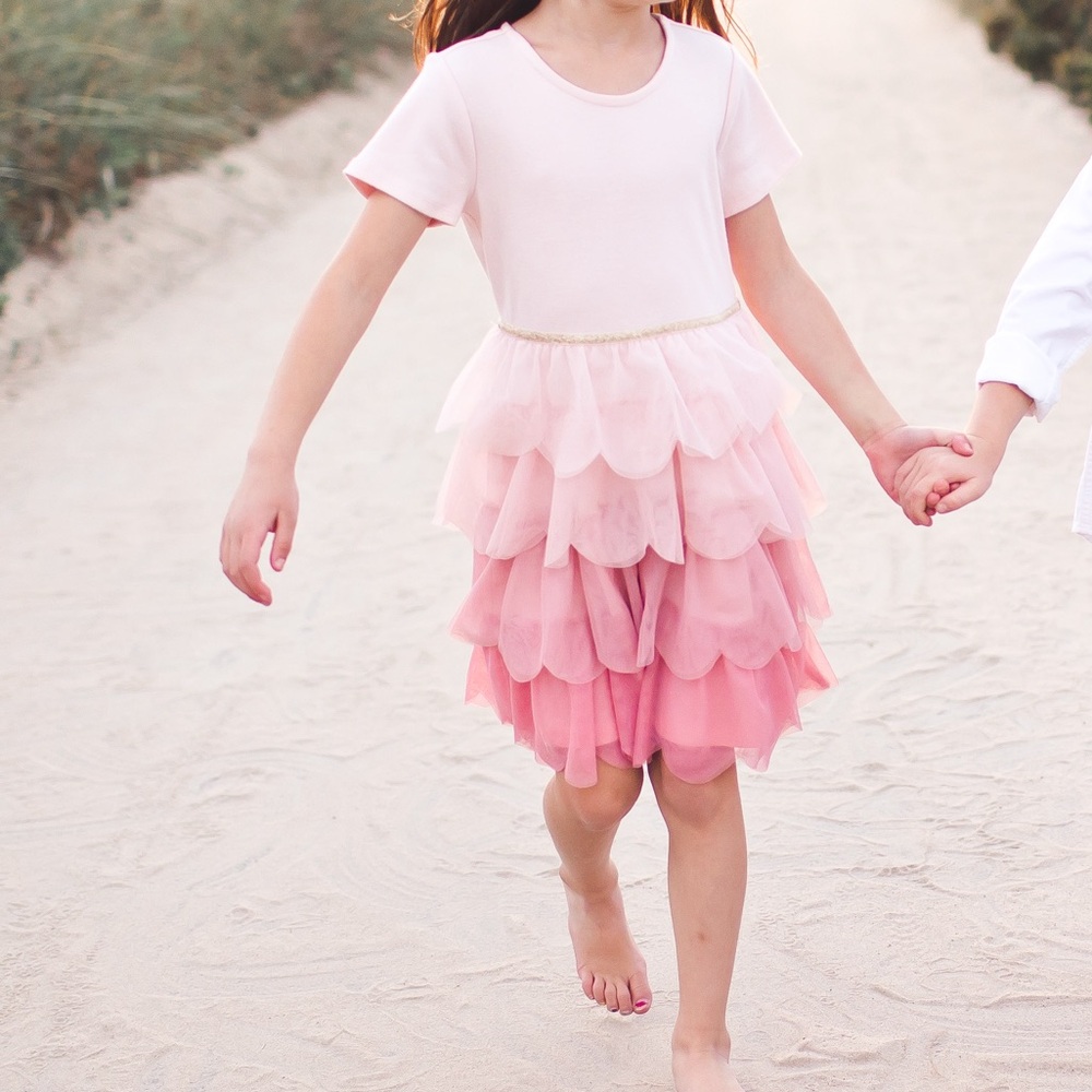 Hanna Andersson pink ombré soft tulle layered dress size 6/7 120CM